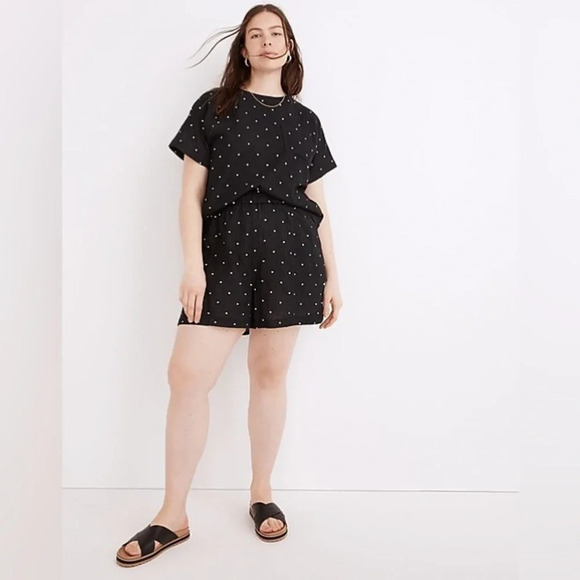 ✨NWT Madewell Black Jacquard Easy Pull On Elastic Waist Shorts Square Spot Small - Picture 5 of 11